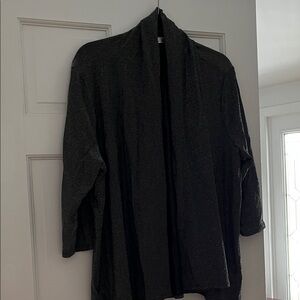 89th & Madison Charcoal Shimmery Metallic Open Front Cardigan with 3/4 sleeves
